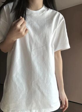 夏季新款宽松设计感纯色短袖纯棉白色T恤女简约半袖百搭小众韩版