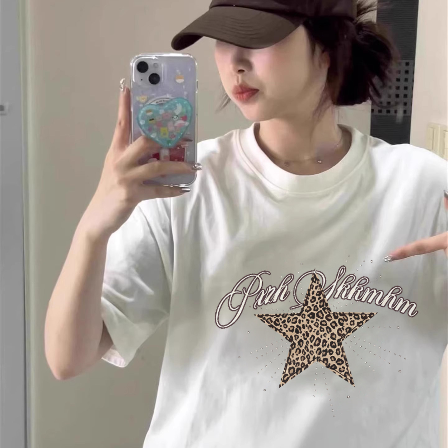 美式潮流夏季新款卡通星星印花宽松情侣短袖T恤女士潮流百搭半袖