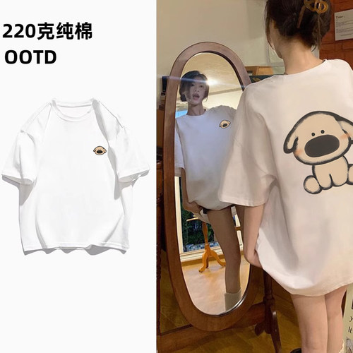 夏季新款美式复古宽松纯棉短袖T恤女小众设计感百搭时尚上衣半袖