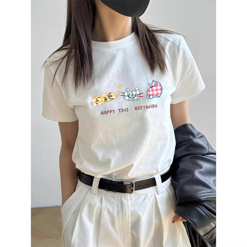 夏季新款韩版宽松纯棉短袖白色T恤女小众设计感百搭显瘦上衣半袖