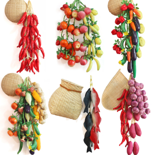 仿真蔬菜水果串套装 饰品挂件农家乐饭店墙面摆设 假玉米辣椒大蒜装