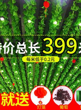 假花绿植吊顶绿叶装饰藤条花藤仿真葡萄叶室内屋顶绿萝树叶子塑料