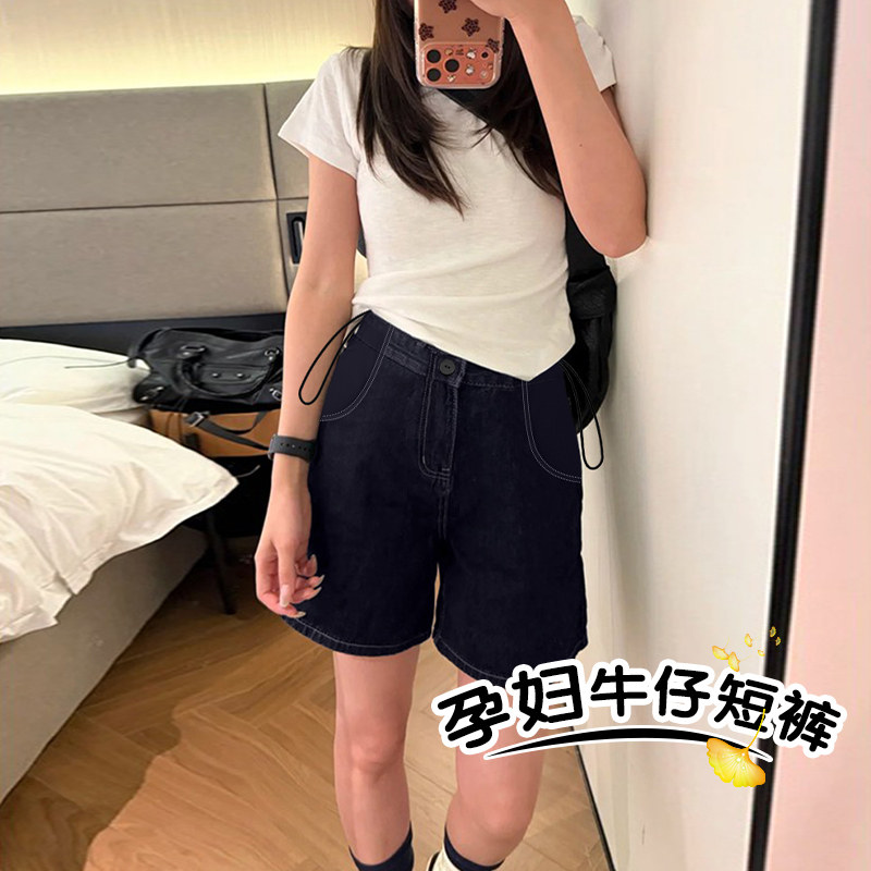 孕妇短裤夏季丹宁蓝牛仔短裤图片