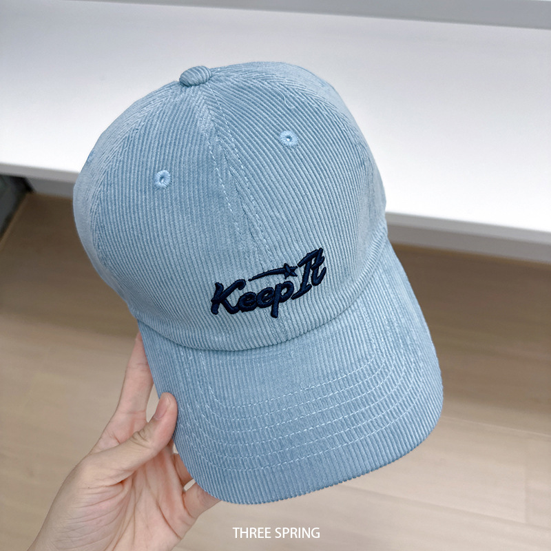 帽子女款2025年早秋新款美式刺绣灯芯绒棒球帽女休闲显脸小鸭舌帽