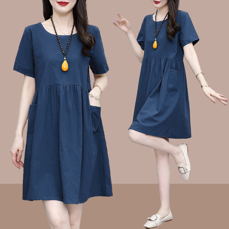 大码夏季裙子连衣裙2026新款女胖mm遮肚显瘦连衣裙女装减龄洋气