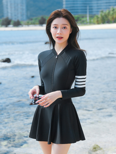 大码 保守遮肚显瘦长袖 温泉游泳衣 性感连体裙式 韩国ins泳衣女新款