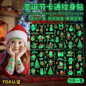 万圣节圣诞节夜光卡通纹身贴纸圣诞老人雪花脸贴儿童雪花铃铛贴