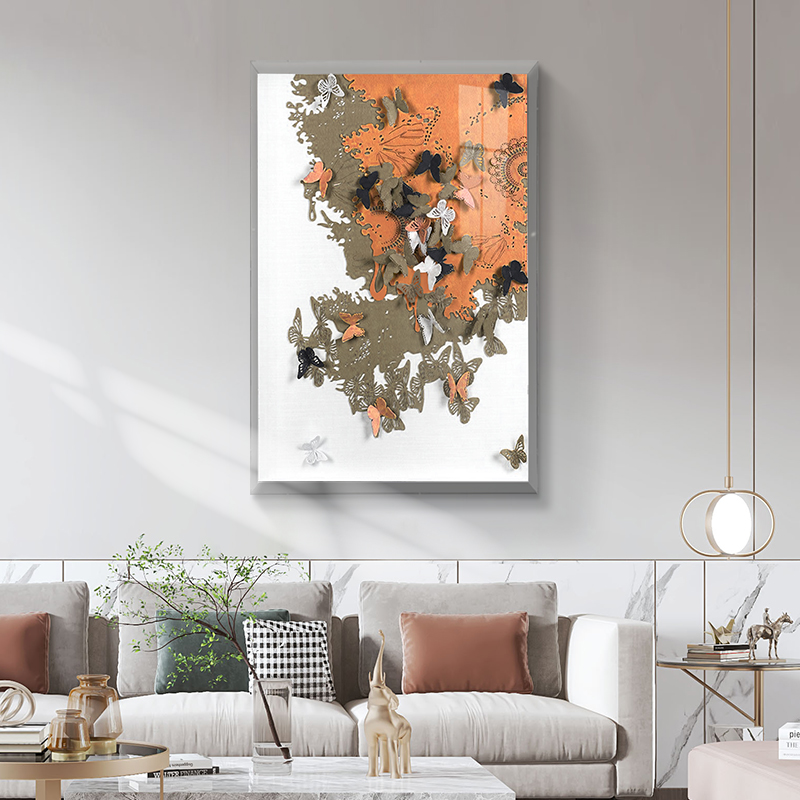 美式立体手工蝴蝶装饰画复式楼客厅背景墙挂画抽象亚克力纸艺壁画图片