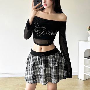 diamond long sleeved One 套装 bright set一字领亮钻长袖 collar