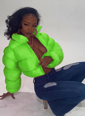 Cotton-shirt, long-sleeved cropped coat 棉衣长袖撞色短款外套