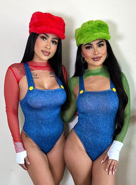 Mesh shawl shoulder strap jumpsuit 透视网纱披肩背带连体衣女