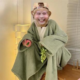 马楼睡衣猴子秋冬季保暖加厚简约长袖睡袍珊瑚绒家居法兰绒可外穿