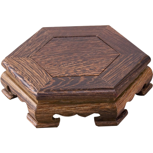 六边形底座 雕刻工艺品鸡翅木摆件实木托架奇石头花盆文昌塔底座