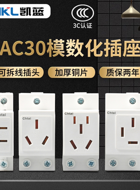 配电箱电柜空开AC30模数化插座卡导轨二三四五孔眼插头10A16A25安