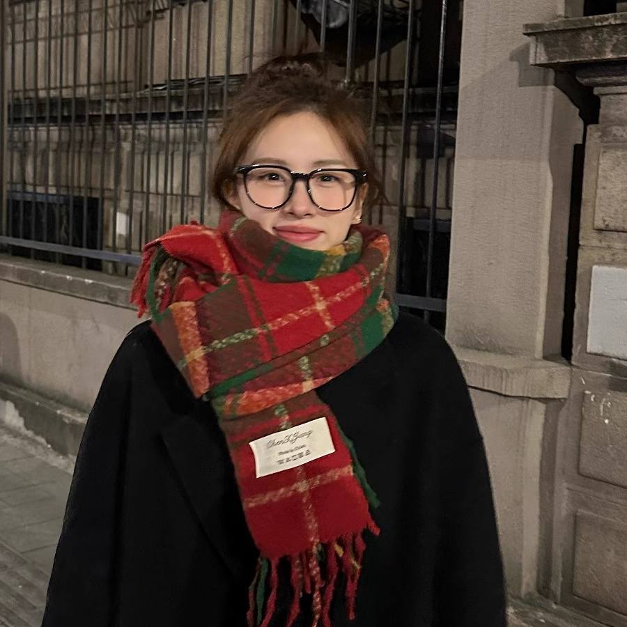 日本STELU红色格子围巾in