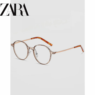 zara韩系显白眼镜框女防蓝光可配近视度数素颜小圆框茶色眼睛镜架