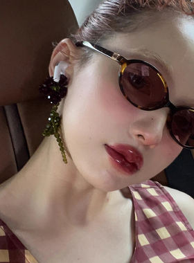 美式玳瑁粉紫色墨镜女时尚书呆子