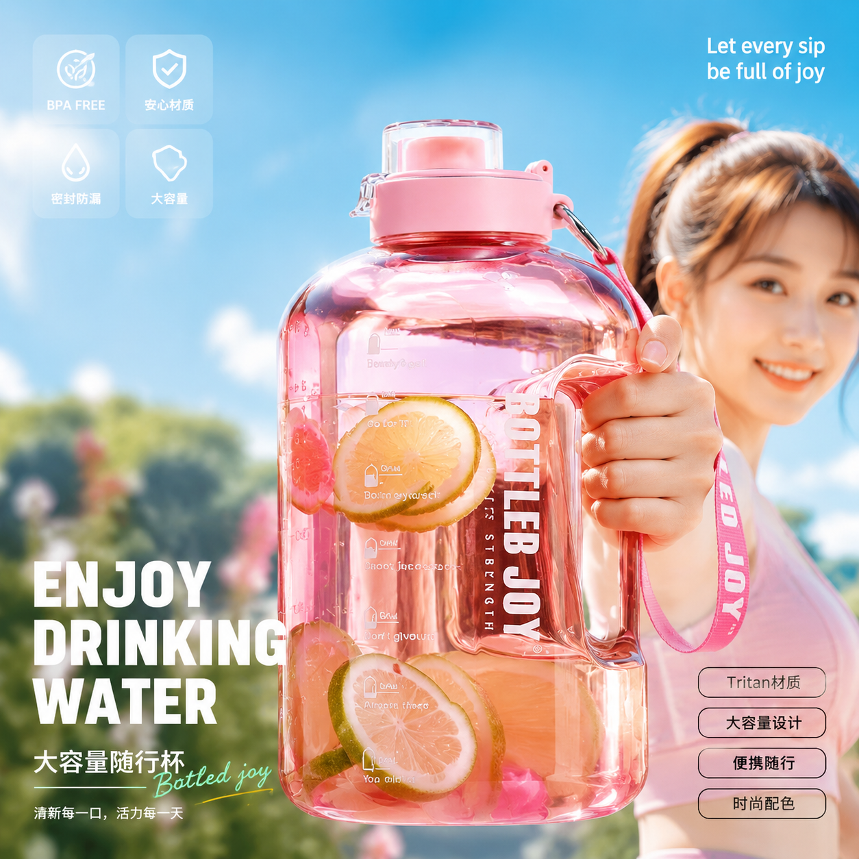 大容量吨吨桶tritan2升水壶食品级太空杯耐高温便携水瓶女生墩墩