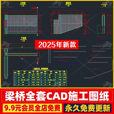 梁桥全套CAD施工图桥梁T梁箱梁板梁设计连续钢构天桥悬索拱桥规范