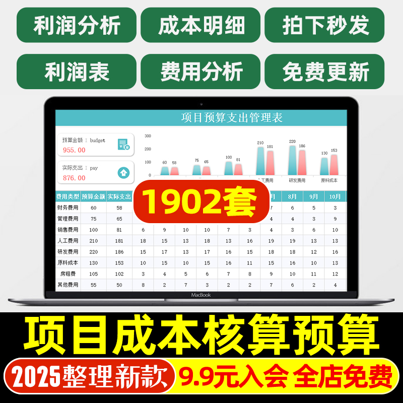 工程项目成本核算预算excel表格项目收支成本利润计算分析管理表
