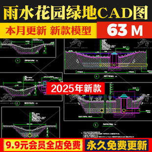 海绵城市雨水花园景观下凹绿地植草沟生态浮岛园路做法CAD施工图