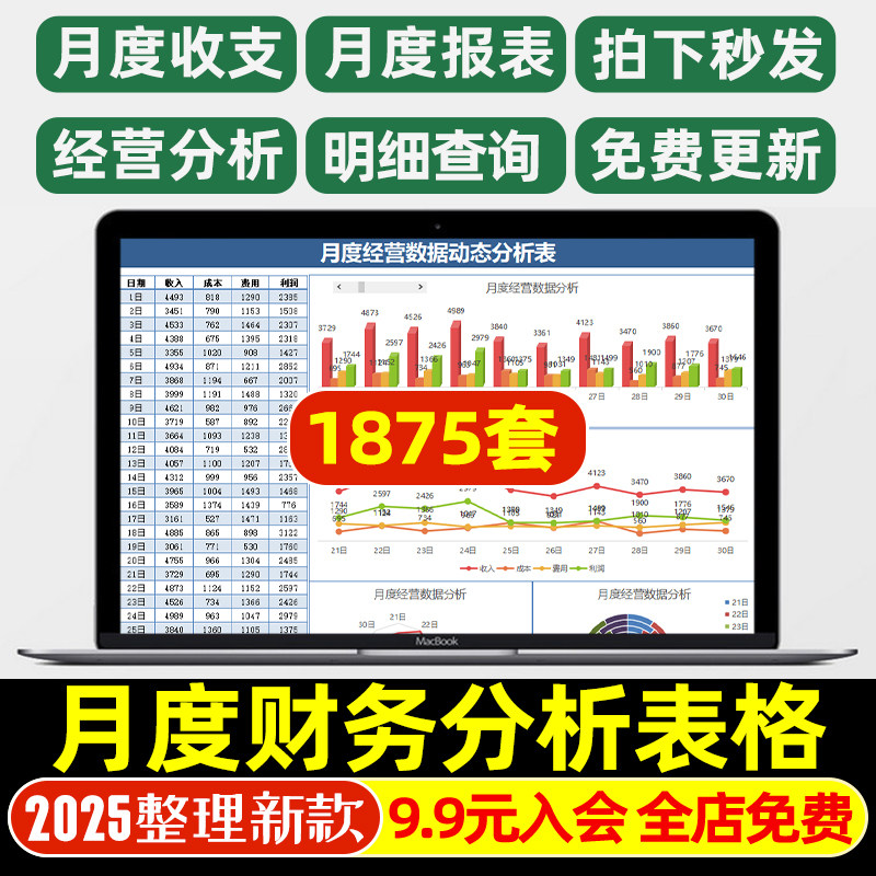 2025新月度财务分析excel表格系统公司月度成本开销收支汇总报表