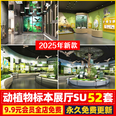 动物植物展厅科普研学展览馆标本花卉昆虫展示墙博物馆草图SU模型