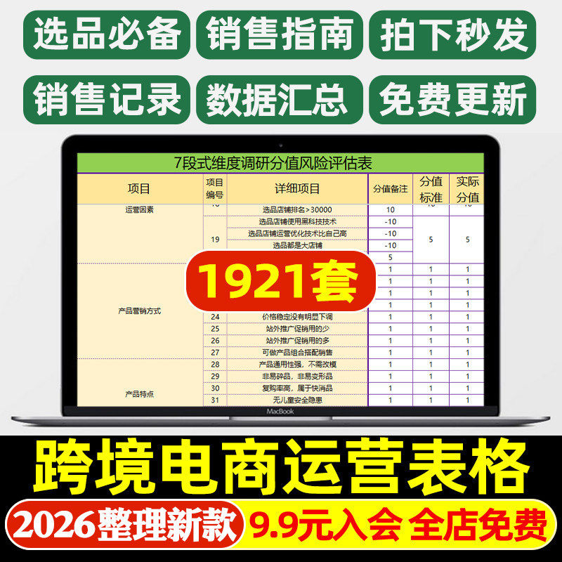 亚马逊amazon跨境电商运营表格excel分析表评估表选品必备模板wps