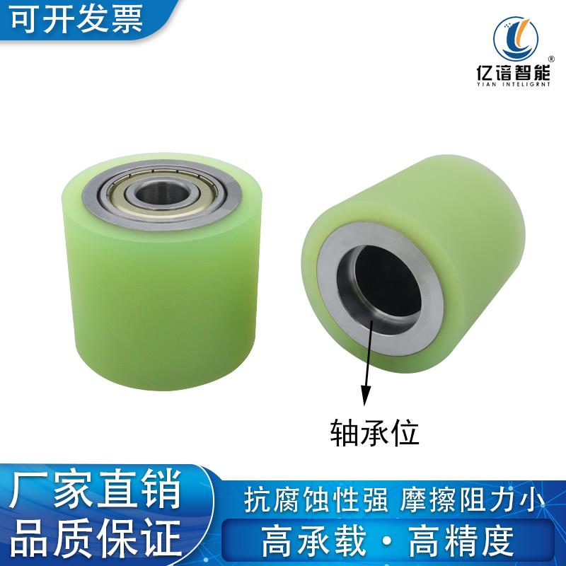 50/60外径聚氨酯橡胶无动力滚筒双轴承静音滚轮耐磨托辊胶轮包胶
