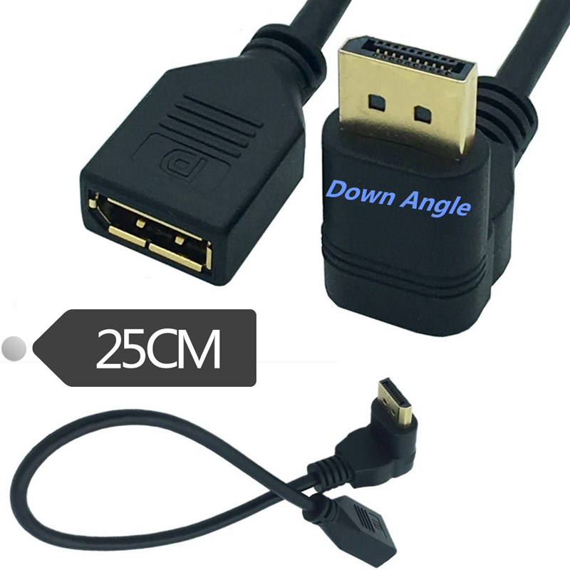 镀金90度上下弯头dp线公对母4K转接线1.2高清displayport延长线