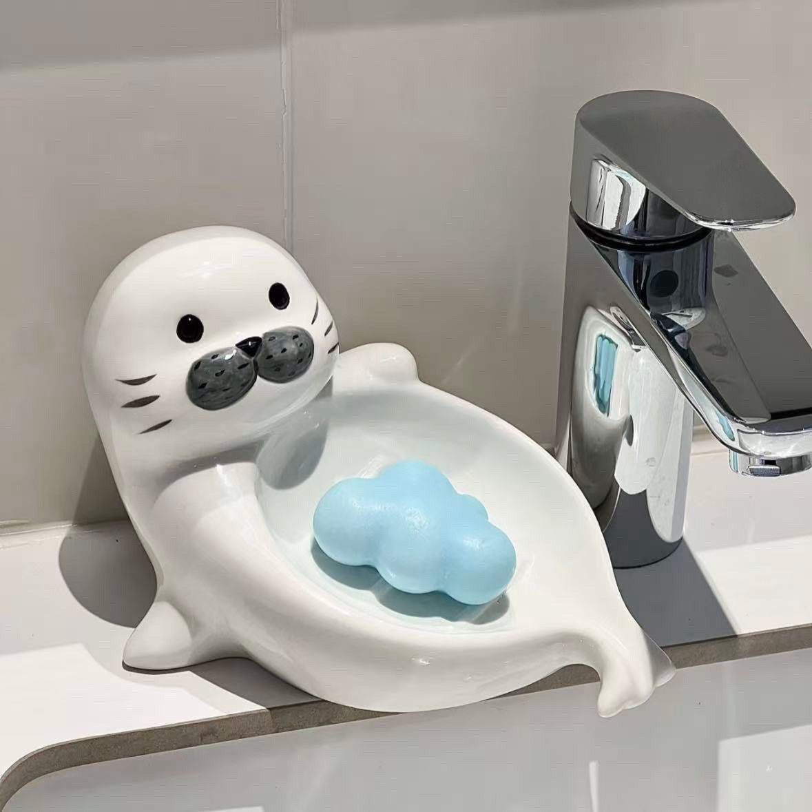 海豹卡通可爱沥水皂盒