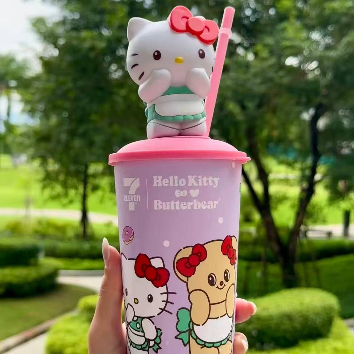 夏季水杯HelloKitty可爱扭扭吸管杯高颜值夏天饮料杯泰国Kitty杯