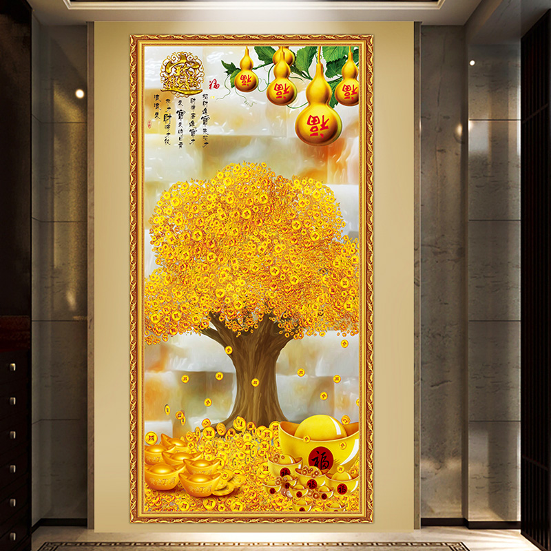 发财树自粘装饰画防水墙贴客厅玄关背景现代简约风水打印壁画新品图片