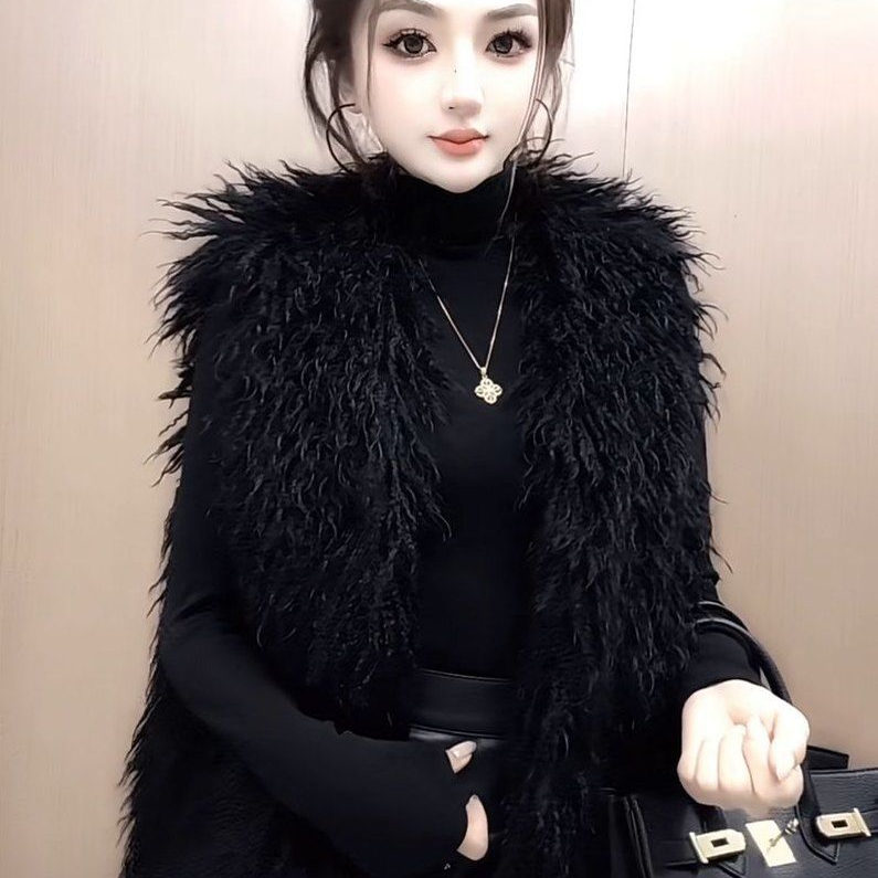 韩系卷毛毛马甲外套女马甲女2025秋外穿气质百搭显瘦毛绒无袖上衣