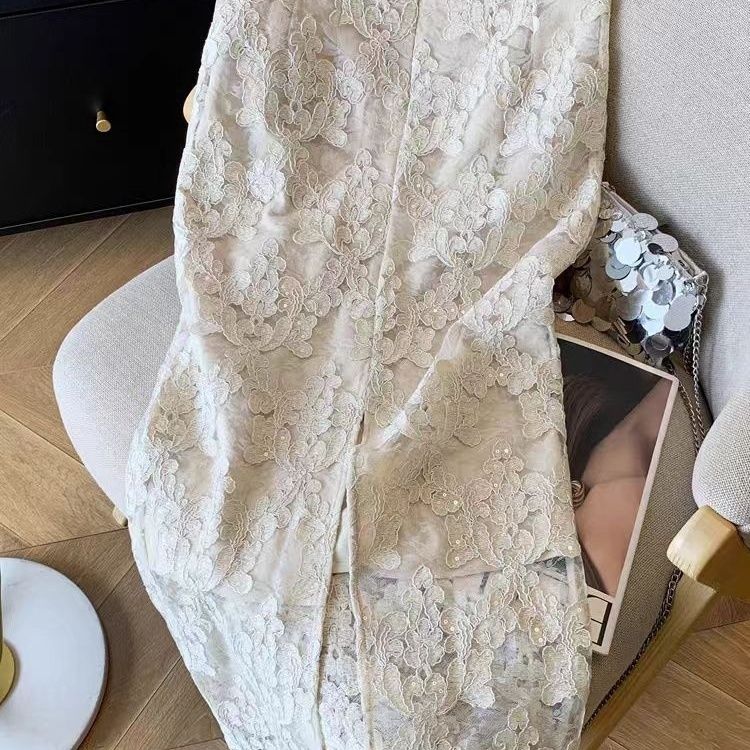 重工立体时尚蕾丝半裙绣花女高腰