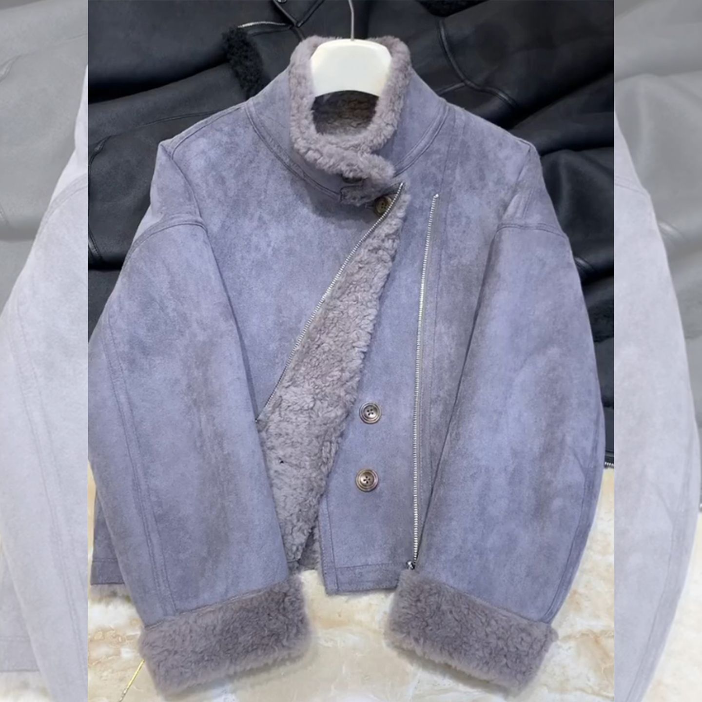 2025新款爆款小香风立领机车服皮毛一体短款羊羔绒夹克外套女秋冬