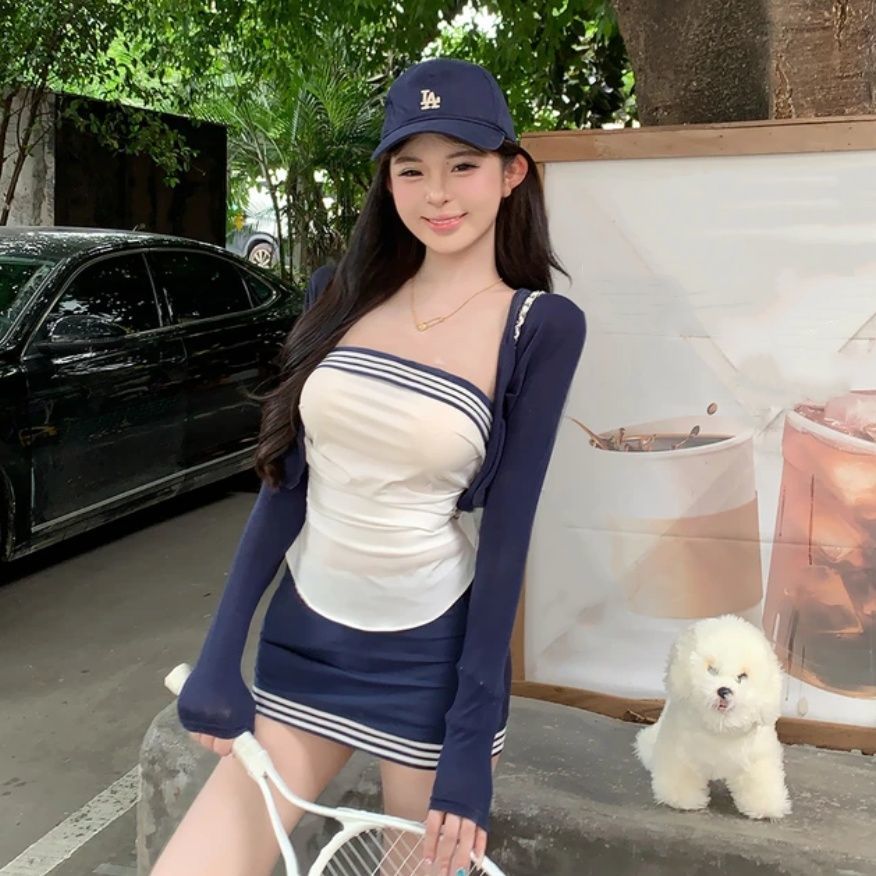 早秋抹胸上衣半身裙减龄一整套