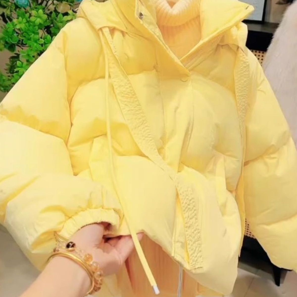 法式纯色别致面包服连帽保暖外套