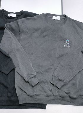 任意2件包邮外贸原单女士黑色圆领套头小刺绣加绒卫衣SL码