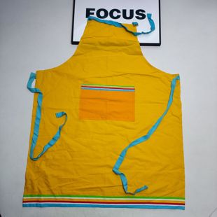 满20元 外贸原单黄蓝撞色纯棉高个铁环调节围裙清洁罩衣 包邮