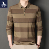 男装 袋鼠条纹带领真口袋长袖 翻领棉polo衫 大码 t恤中年男士 春季