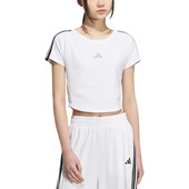 短袖 Adidas 阿迪达斯女子圆领露脐三条纹透气运动修身 T恤KB7752
