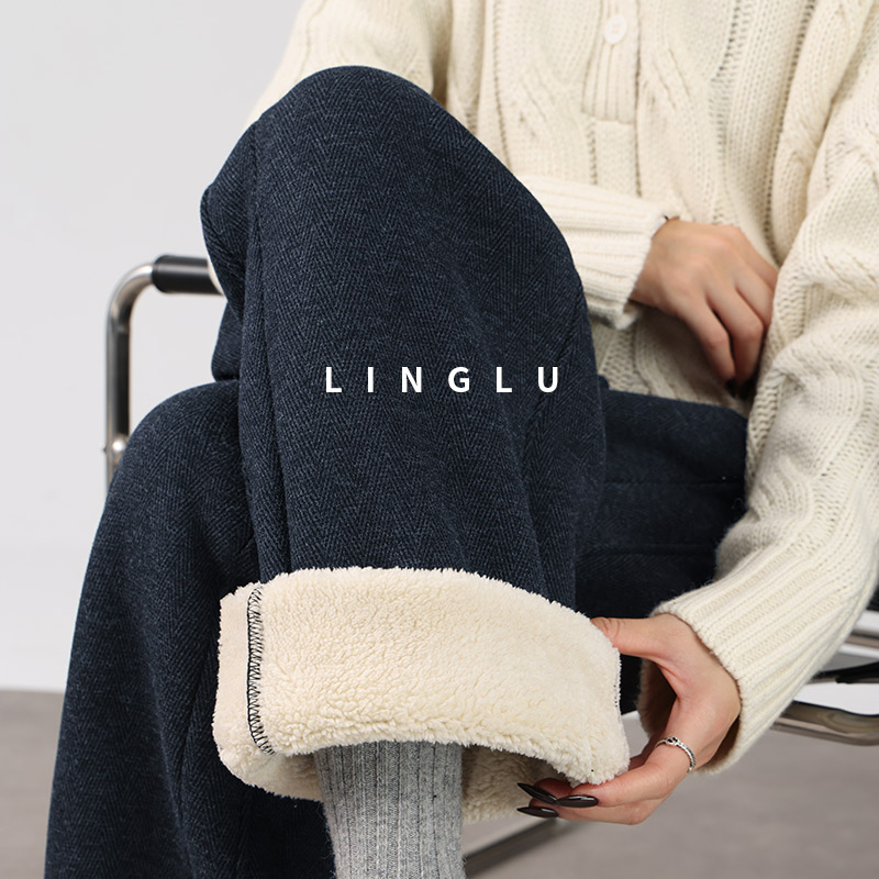 高个子闭眼入！羊羔绒人字纹卫裤