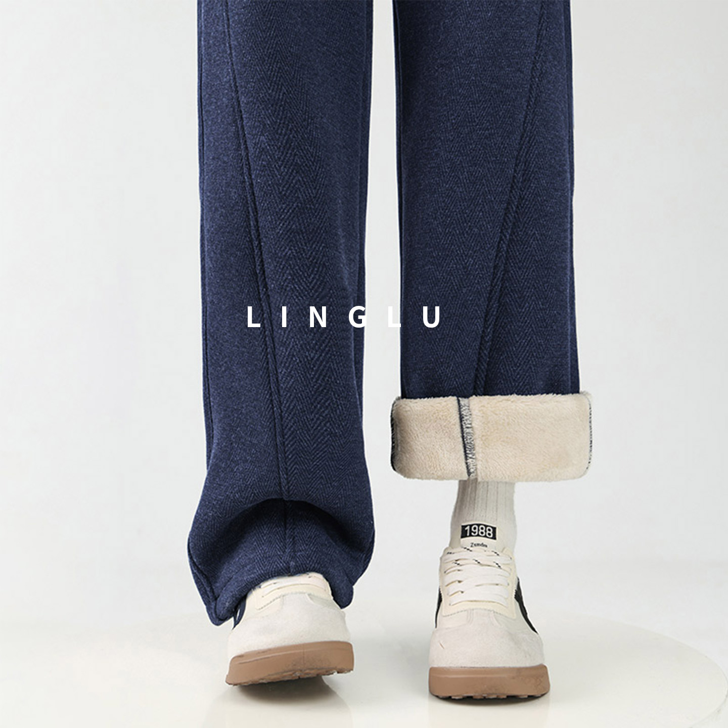 巨厚藏青色羊羔绒抓绒裤保暖显瘦