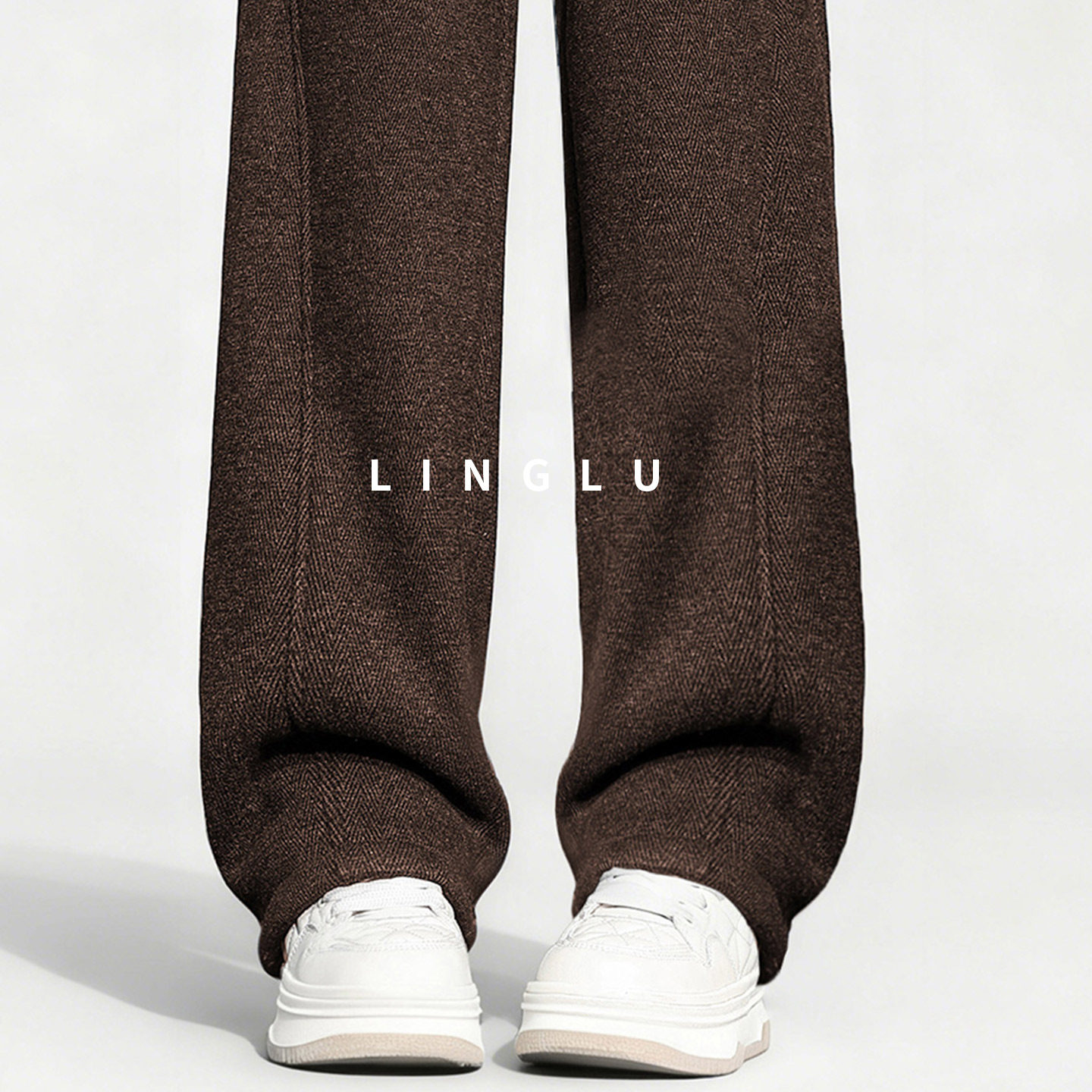 弯刀阔腿裤女冬季加绒加厚运动裤咖色直筒裤子羊羔绒外穿防风棉裤