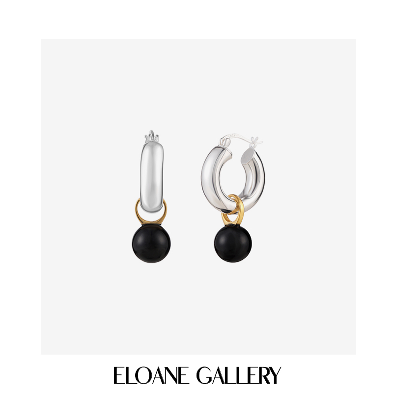 ELOANE GALLERY落岸小众S925纯银黑玛瑙吊坠耳环耳钉清冷感