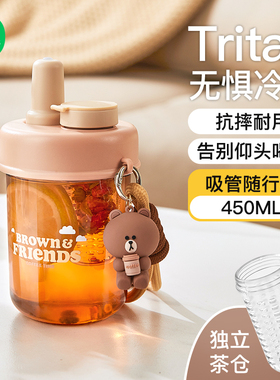 LINE吸管杯耐热tritan水杯上班族高颜值儿童便携水壶学生夏天水杯