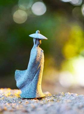 中式人物侠客仿真石微景观奇石鱼缸苔藓造景禅意东方美学创意摆件