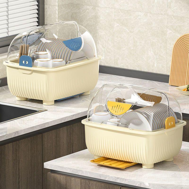 台式放碗家用厨房碗架防尘双翻盖碗筷收纳盒小型出租屋装碗盘碗柜