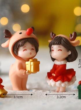 可爱卡通情侣公仔微景观装饰摆件俏皮月亮圣诞情侣迷你树脂工艺品